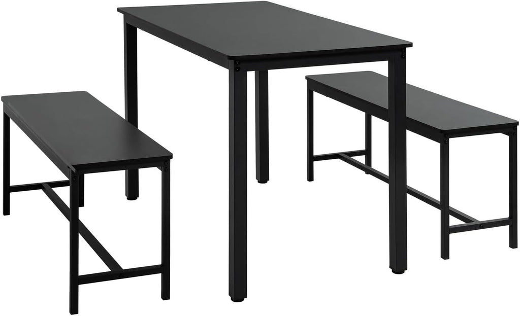 Naomi Home Space Saving 3 Piece Dining Table Set for Apartments & Small Spaces, Benches Tuck Under, Durable MDF & Steel Frame, Waterproof & Heat Resistant Kitchen Nook Set
