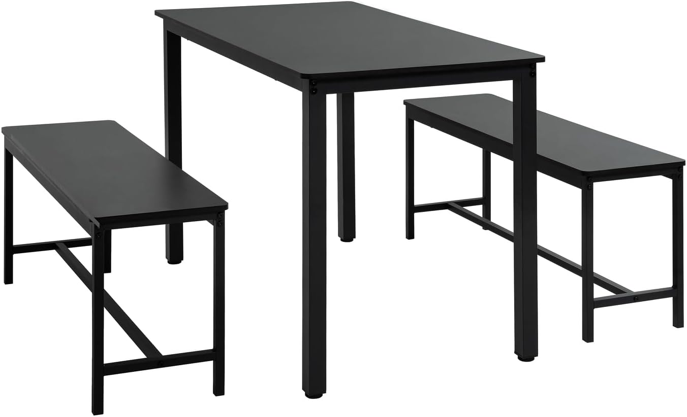 Naomi Home Space Saving 3 Piece Dining Table Set for Apartments & Small Spaces, Benches Tuck Under, Durable MDF & Steel Frame, Waterproof & Heat Resistant Kitchen Nook Set