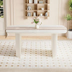 TesNus 67'' White Dining Table for 6, Modern Oval Kitchen Table with Rounded Corners, 3.5'' Faux Marble Top and Cream White Pedestal Base, Space Saving Dining Table for Kitchen & Dining Room