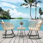 Vikiullf 3 Pieces Rocking Chairs Set - Outdoor Wicker Rattan Rocking Chairs with Thickened Cushions, Boho Patio Furniture, Patio Conversation Bistro Sets, for Balcony Garden Porch Living Room