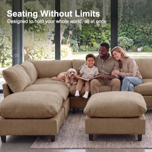 Iroomy Modular Sectional Sofa, Oversized Chenille Cloud Couch, Deep Comfy Seat, 2-Seater Sofas Couches for Living Room, Khaki