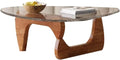 Modern End Table Triangle Glass Coffee Table, Irregular Oak Base Short Table Coffee Tables for Hallway Bedroom Living Room Foyer Rustic Office Balcony(Walnut Color 2,91 * 65 * 40CM)