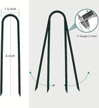 6 inch 25 Pack U Shape Green Garden Stakes,11 Gauge Garden Pins,U-Shaped Tent Stakes,Galvanized Landscape Staples for Yard Lawn,Tube, Landscape Fabrics,Irrigation Hose and Weed Barriers