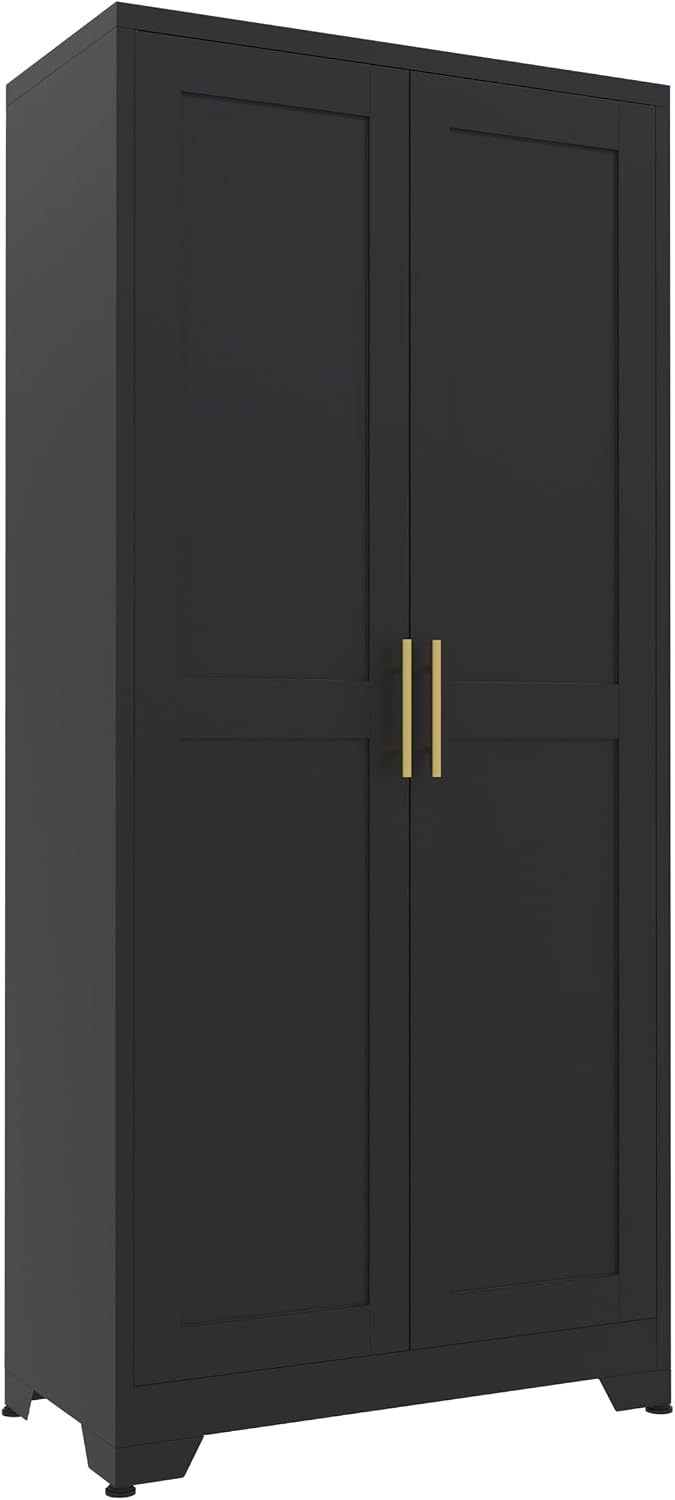 Metal Storage Cabinet with Doors and Shelves, 61.02" Tall Kitchen Pantry Storage Cabinet for Food, Large Freestanding Pantry Closet for Kitchen, Dining Room, Living Room (Black)
