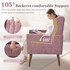 Modern Accent Chair, Upholstered Armchair with Pillow, Fabric Single Sofa Chair with Lounge Seat Solid Wood Legs Accent Chair for Living Room Bedroom Small Spaces (Purple)
