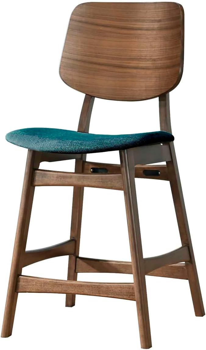 New Classic Furniture Oscar Wood Counter Chair with Teal Cushion (Set of 4), Walnut