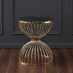 Telephone Table, Marble Round Metal Side Table,Living Room Sofa Side Table,Telephone Table,Hourglass Shape,for Living Room,Champagne Gold (Color:Champagne Gold,Size:19.68