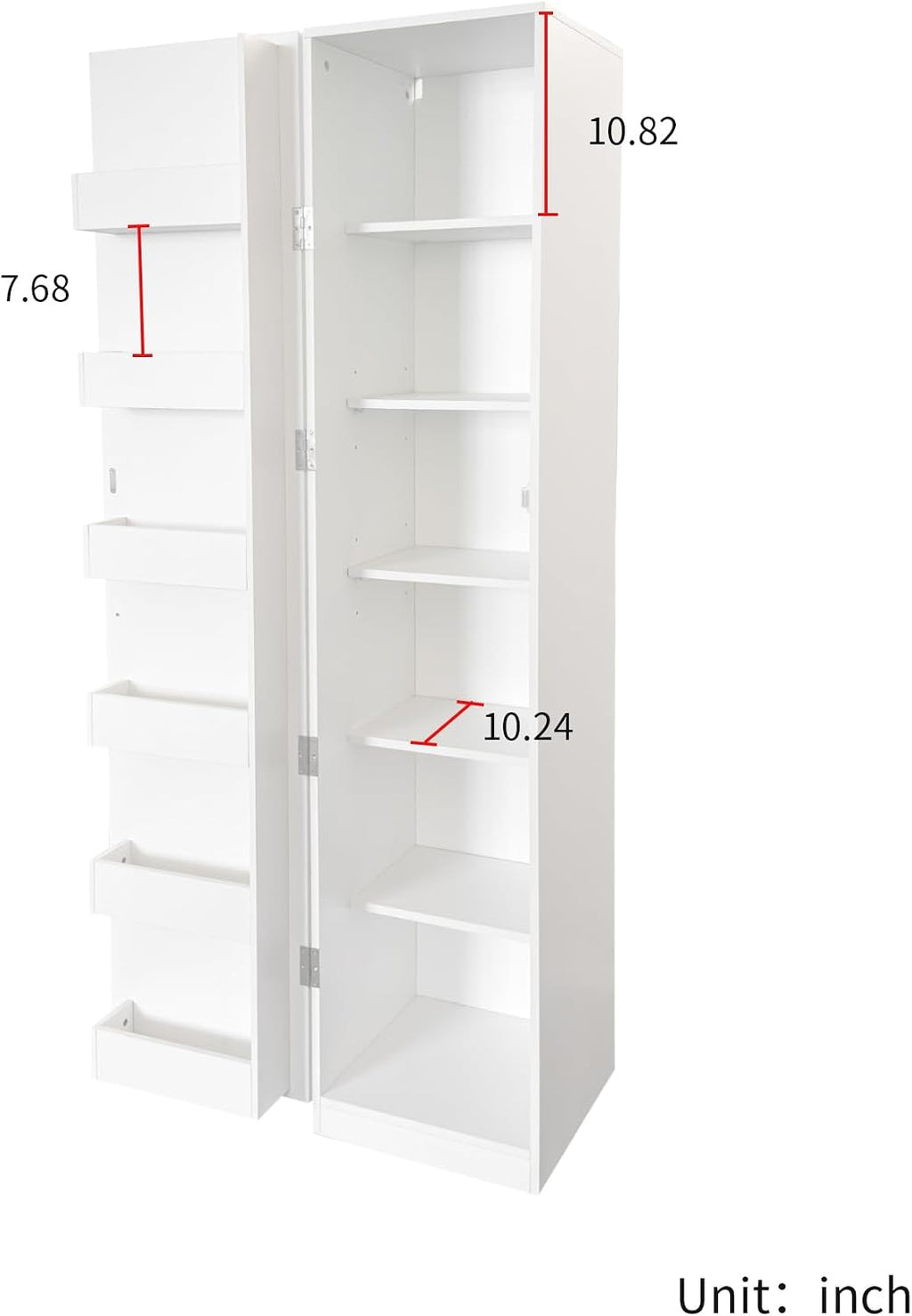 KEIKI 15.75" W Slim Kitchen Pantry Storage Cabinet with Door-Side Rack & Shelves, Tall Narrow Freestanding Sideboard Wood Hutch Food Pantries Cupboard for Coffee Bar, Dining Room