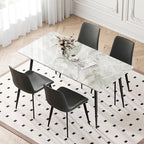 Dining Chairs Set of 4, Modern PU Leather Upholstered Dinner Chairs | Sturdy Metal Legs and Comfort Backrest, Armless Accent Side Chairs for Home Kitchen/Living Room/Restaurant (Dark Grey)