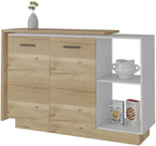 White and Light Oak 4-Door Kitchen Set with Island and Pantry Cabinet | Includes 4-door pantry cabinet with interior shelves and two-top kitchen island