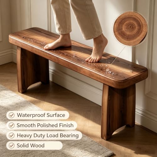 Entryway Bench, Solid Wood Bench, Wooden Shoe Bench for Entryway, Farmhouse End of Bed Bench for Bedroom, Dining Room, Kitchen, Outdoor Garden Seat, Indoor Window Seat, Plant Stand(L24xW7.9xH5.9inch)