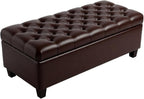 Leather Storage Bench for Living Room, End of Bed Bench with Storage, Large Upholstered Ottoman Benches Entryway Bench with Button-Tufted Shoe Cabinet Ottoman for Dining Room, Hallway, Brown