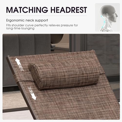 PURPLE LEAF Patio Pool Chaise Lounge Set of 3 Bronze Aluminum Chair, Brown | 2 Chaise + 1 Table, UV Textilene Fades Less, S-Curve Backrest with Arm, 5 Recline Angles, Adjustable Headrest, Stackable
