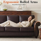 Couchus 88" W Living Room Furniture Sets, 3-Seater&Loveseat, Brown | Faux Leather Fabric Sofa and Couch Sets, Mid-Century Sofa Set with Nailhead Trim