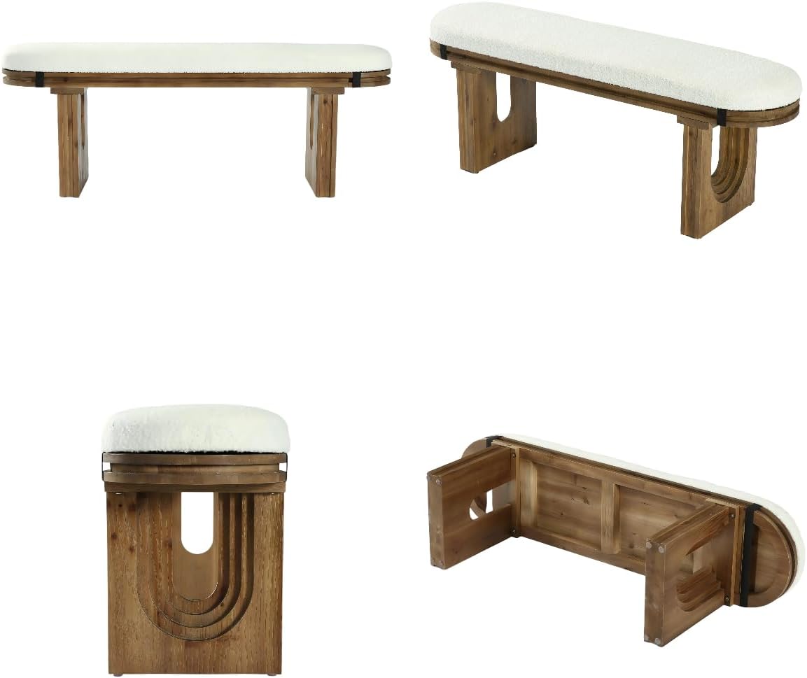 LITTLE TREE Solid Wood Bench, 47.24" End of Bed Bench, Entryway Bench with Upholstered for Hallway, Living Room, Bedroom, Kitchen