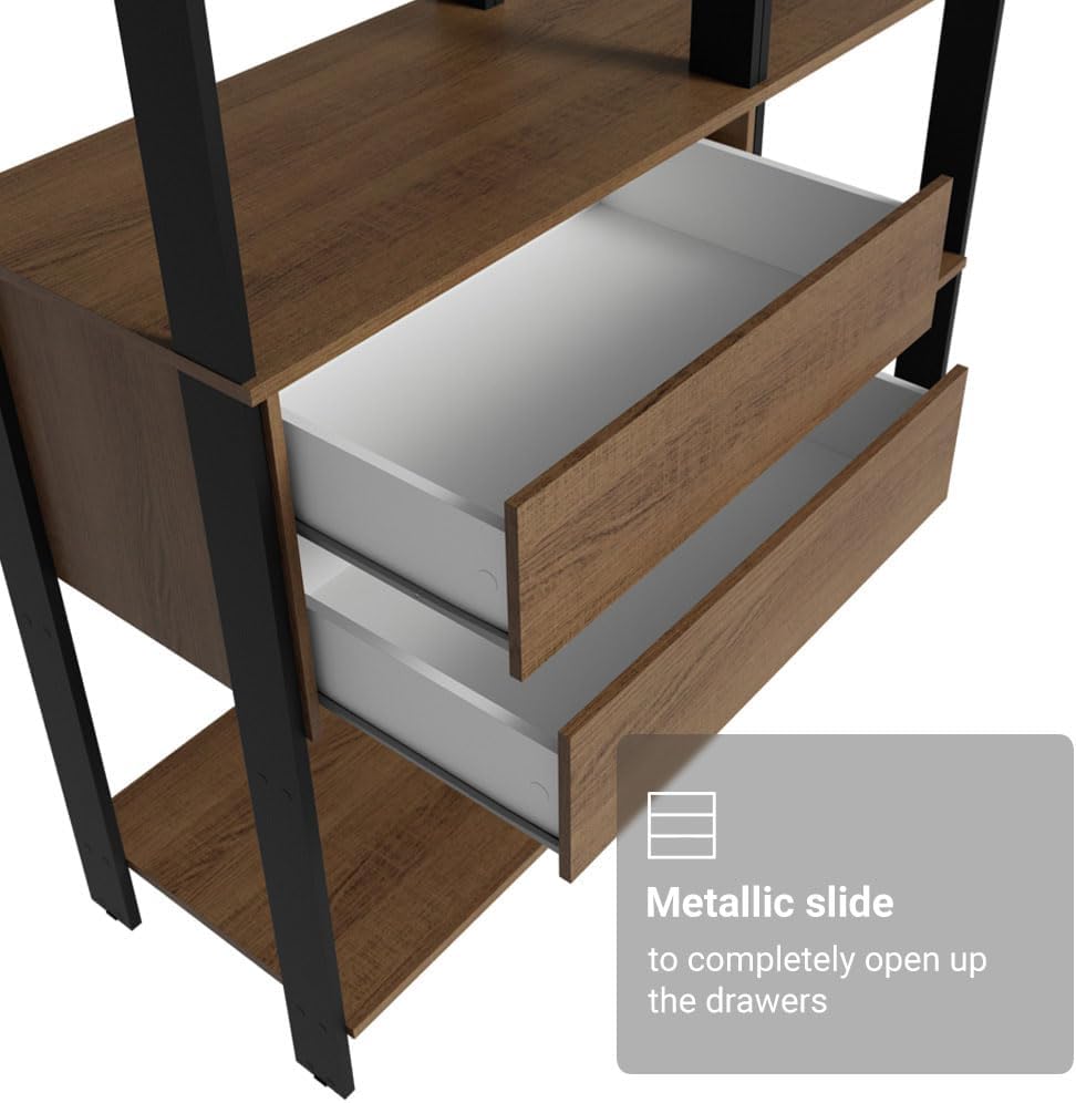 Madesa Kitchen Pantry Storage Rack with 2 Drawers, 7 Shelves and Hanging Space 51" L Multiuse Modular Cabinet for Kitchen Organization - Black/Brown