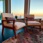 BESTANO Mid Century Modern Accent Chair Set of 2, Linen Upholstered Living Room Accent Armchair with Wood Frame, Farmhouse Chair for Living Room Bedroom, Ivory