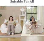 Giant Plush Bean Bag Chair for Adults with Armrests - Oversized Comfy Beige Beanbag Lounge Lazy Floor Sofa Accent Chair for Living Room, Bedroom & Dorm, Cozy Fluffy Single Cloud Mini Couch