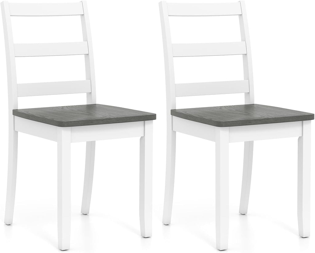 Giantex Dining Chairs, Wooden Armless Kitchen Chairs with Solid Rubber Wood Legs, Farmhouse Ladder Back Dining Chairs for Dining Room (2, White+Gray)