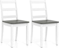 Giantex Dining Chairs, Wooden Armless Kitchen Chairs with Solid Rubber Wood Legs, Farmhouse Ladder Back Dining Chairs for Dining Room (2, White+Gray)