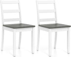 Giantex Dining Chairs, Wooden Armless Kitchen Chairs with Solid Rubber Wood Legs, Farmhouse Ladder Back Dining Chairs for Dining Room (2, White+Gray)