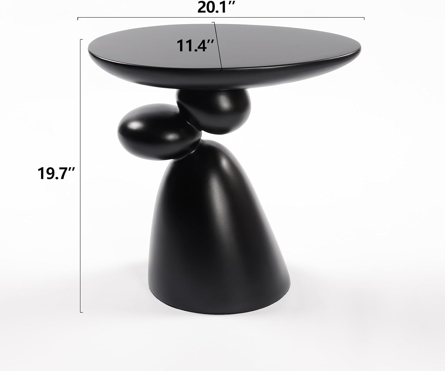 20" Lucky Stone-Shaped Oval End Table, Modern Minimalist Glass Fiber Side Table, Sculptural Base Living Room Accent Table, Suitable for Apartments, Black
