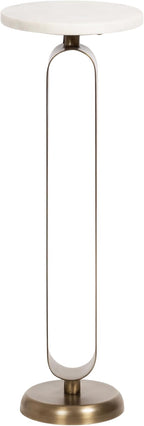 Kate and Laurel Helio Modern Round Marble Drink Table, 8 x 8 x 24, White and Antique Brass, Natural Marble Martini Table for Use as Small Plant Stand or Mini Nightstand