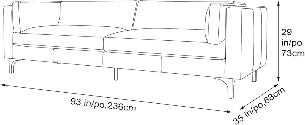Valencia Mary Leather Couch 93" | Top Grain Nappa 11000 Leather Wide Seat, Solid Wood Frame, Plush Cushioning, Top-Stitched French Seams, Saddle Tan