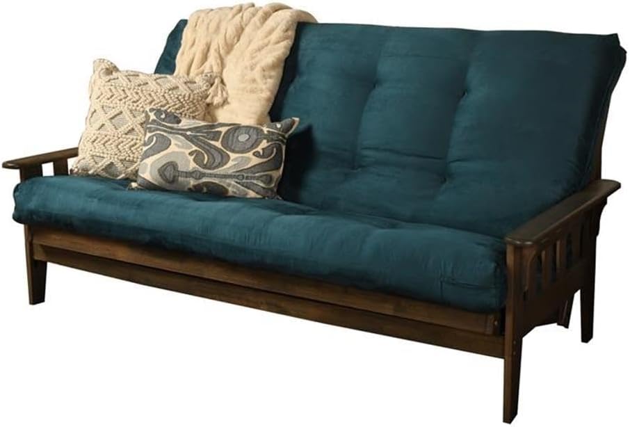 Kodiak Tucson Queen Futon Frame and Mattress Set - Wood Futon with Mattress Included in Fabric Mattress (Gray/Walnut)