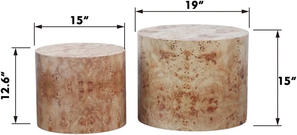 Nesting Coffee Table Set of 2, Modern Round Coffee Table (Natural Wood + Solid Wood+MDF + Farmhouse)