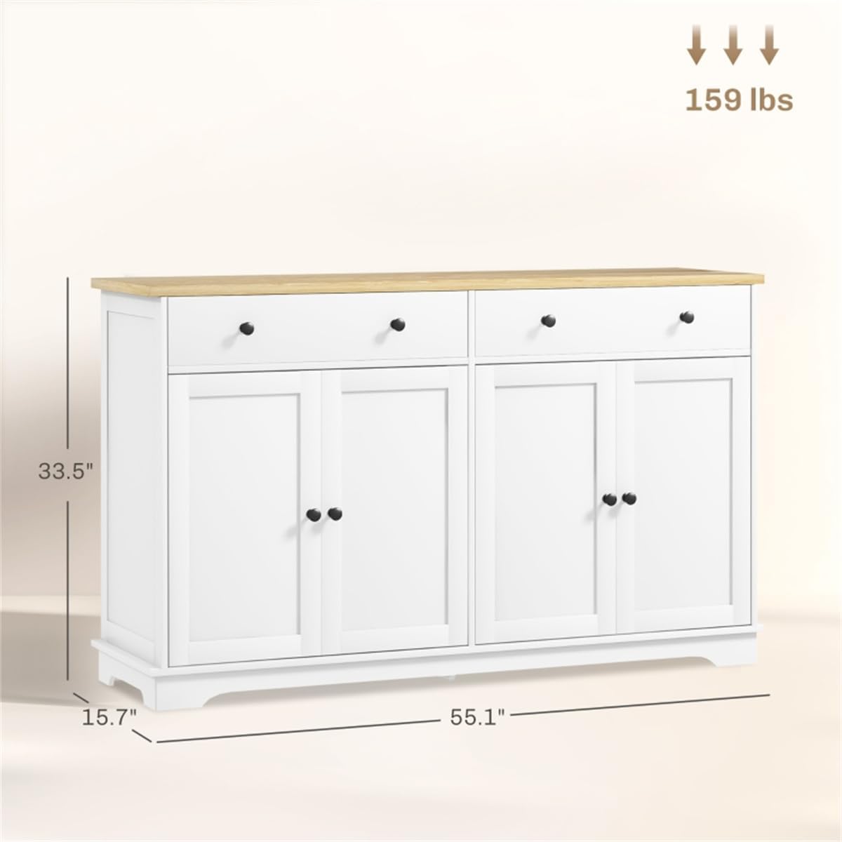 lapday Kitchen Cabinet with 2 Spacious Drawers,2 Doors,3-Level Adjustable Shelf(55.1" W x 15.7" D x 33.5" H). (White)