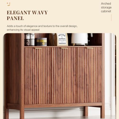 Ieejdn 71.34" Tall Arched Kitchen Pantry,Modern Fluted Wood Storage Cabinet with Doors,Adjustable Shelves,Organizer, Versatile Cupboard for Kitchen,Living Room,Dining Room,Bathroom,Walnut