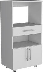 Pantry Cabinet with Microwave Stand, Multi-Functional Design Featuring a Drawer and Two Doors, for Kitchen Organization and Storage Solutions