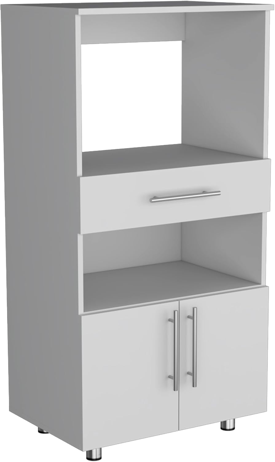 Pantry Cabinet with Microwave Stand, Multi-Functional Design Featuring a Drawer and Two Doors, for Kitchen Organization and Storage Solutions