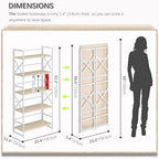 4NM 5 Tiers No Assembly Book Shelves, 51.2" H Folding Bookshelf Bookcase Open Industrial Foldable Shelves for Bedroom, Living Room, Home Office - Natural White