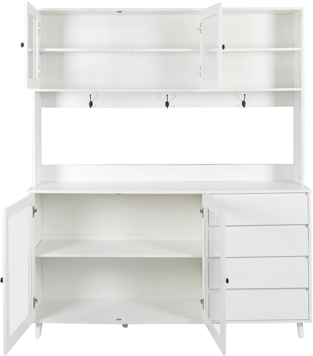 63'' Farmhouse Kitchen Pantry Cabinet, Tall Kitchen Storage Cabinet Home Storage with Microwave Stand, Freestanding Kitchen Hutch Cabinet with Storage 4 Doors, 4 Drawers - muebles para cocina (White)