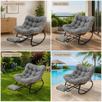 Oversized Rocking Chair with Zero-Gravity Foot Rest & Ottoman, Comfy Lounge Chair for Patio, Porch, Balcony, Indoor Reading Nook, Big Cozy Chaise Chair for Outdoor & Home Use, Grey