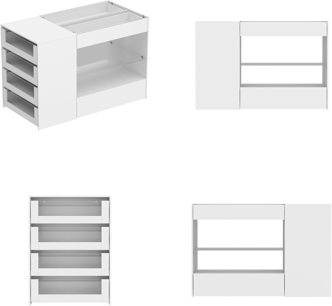 Armoire Bedroom Island Wardrobe Closet Island with 8 Drawers & Glass Tabletop, Walk in Closet Island with Drawers, Island Dresser with Display Shelf, for Bedroom White 47.2”W x 23.6”W x 31.5”H