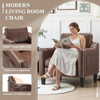 MALOL PU Leather Accent Chair Set of 2, Mid-Century Modern Living Room Armchair Sofa with Removable Cushions & Stitched Armrest Design, Bedroom Chair with Plastic Legs, Chocolate Brown