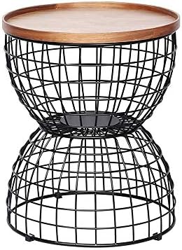 Telephone Table, Mobile Tray Sofa Side Table,Retro Solid Wood Telephone Desk,with Metal Storage Space,Diameter 16.14inch (Color:Walnut,Size:16.1416.1419.68in)