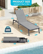 Chaise Lounge Outdoor, Aluminum Outdoor Chaise Lounge Set of 2 Assemble-Free, Patio Lounger Poolside Lay Flat Sunbathing Adjustable Backrest Pool Lounge Chair