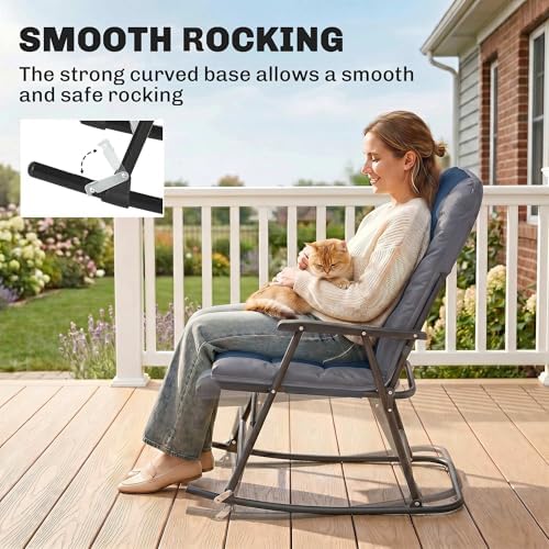 Outsunny Oversized Folding Rocking Camping Chair Set of 2 Padded Navy Blue | Outdoor Rockers, High Back and Armrests, Portable Outdoor Patio Chairs, Steel Frame, Garden Porch Lawn