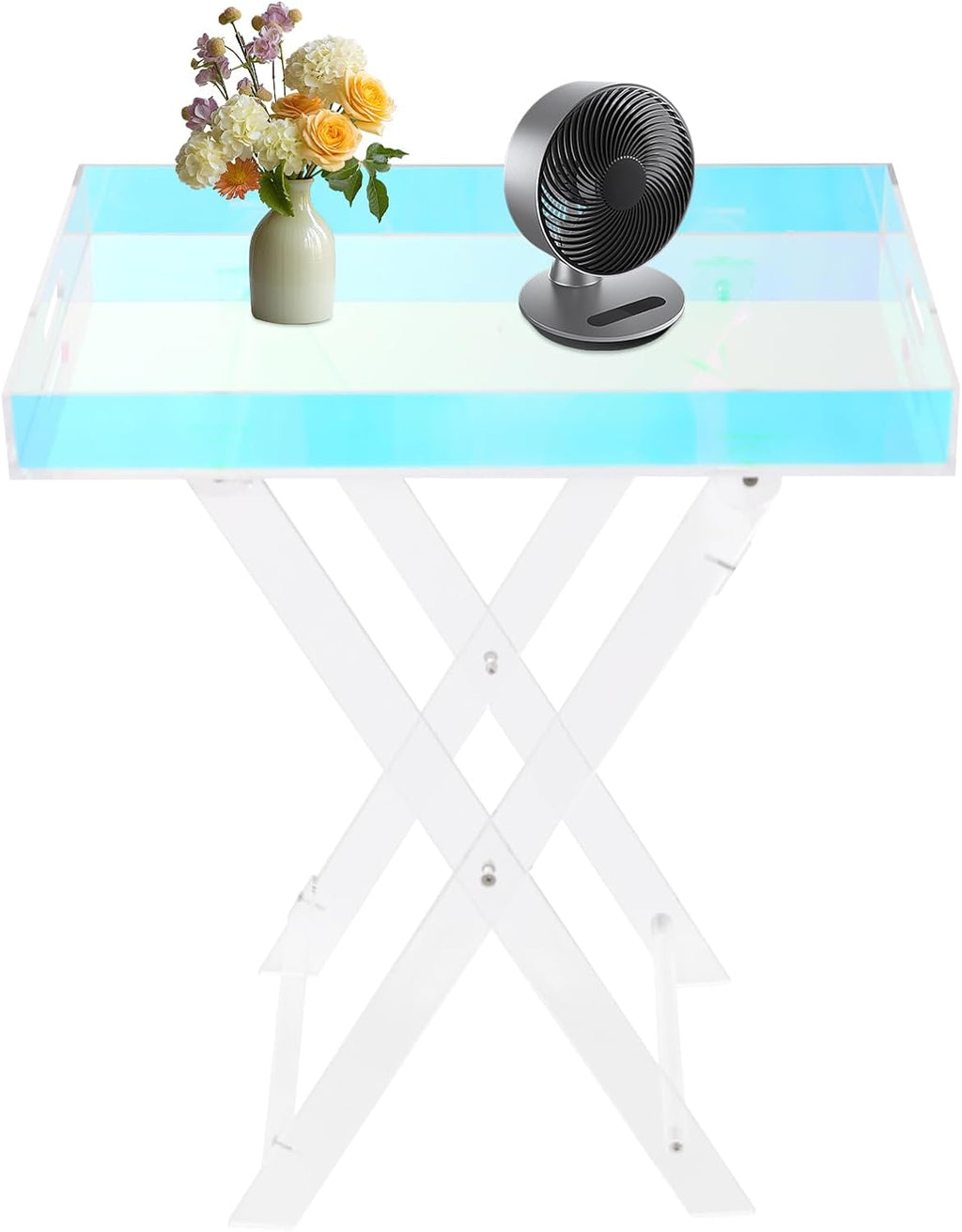 Acrylic Folding Tray Table,Iridescent End Table,Colorful Acrylic Side Table,Rainbow End Table,24x20x14 inch for Homes, Bars, Showrooms