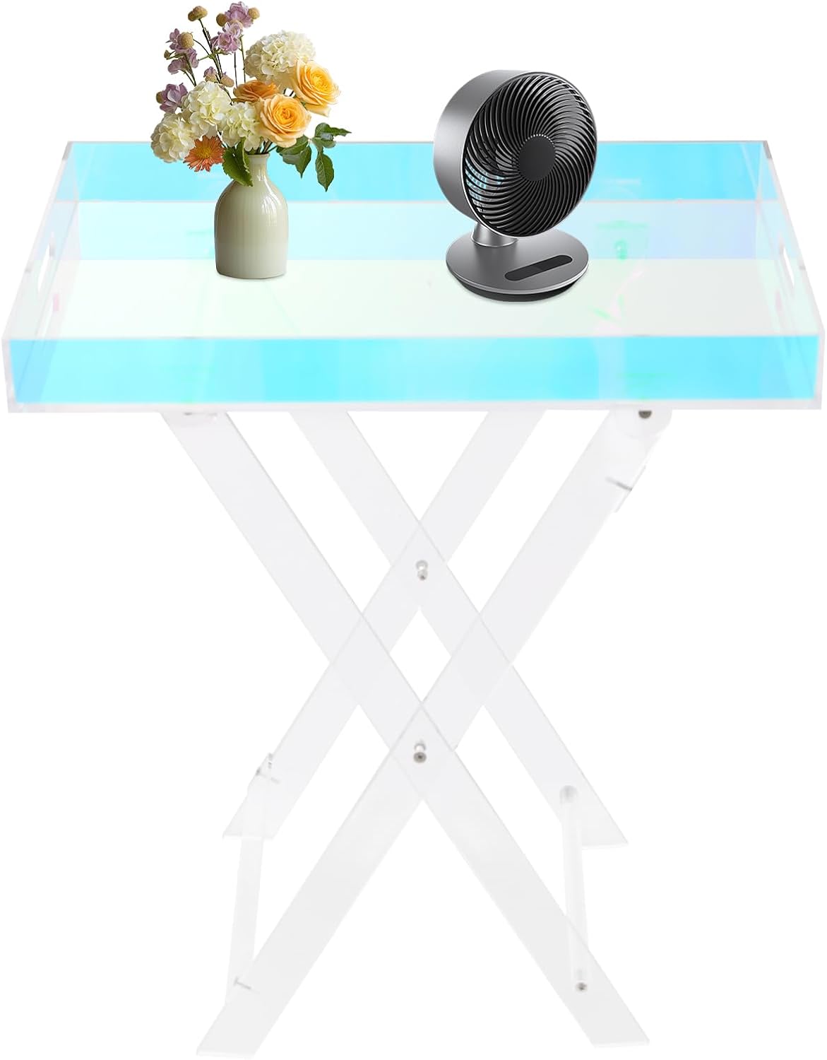Acrylic Folding Tray Table,Iridescent End Table,Colorful Acrylic Side Table,Rainbow End Table,24x20x14 inch for Homes, Bars, Showrooms