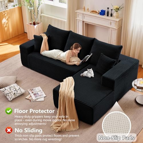 Sectional Couches for Living Room Cloud Couch Sofa with L-Shape Couch in a Box Upholstered Couchs Modern Modular Sectional Couch with Chaise(Black,3 Seater-Right-Facing Chaise-96)