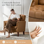 HULALA HOME Mid Century Modern Genuine Leather Accent Chair Set of 2, Camel | Button Tufted Leather Armchairs, Upholstered Club Chairs with Nailhead Trim, Solid Wood Legs,for Living Room Bedroom