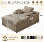 65" Oversized Chaise Lounge Chair Indoor, Chaise Lounge Chair Double Layer Side Pockets 3 Pillows, Cloud Corduroy Chaise Sofa Bed Sleeper Couches for Living Room No Assembly Require,Camel