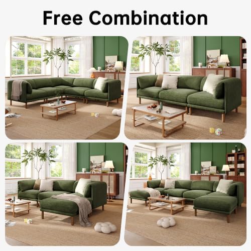 Cloud Sectional Couches for Living Room,Modular Sectional Sofa,Green | V-Shaped Extra Deep 7 Seater,Mid Century Modern Oversized Sectional Couches with Solid Wood Leg,Large Sofa for Big Space
