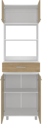 24" Beggs Kitchen Pantry, 4 Doors, 1 Drawer, 4 Legs, 4 Shelves, Natural Oak/White - Kitchen – Tall Kitchen Storage & Pantry Organization for Kitchen, Dining Room & Utility Room Organization