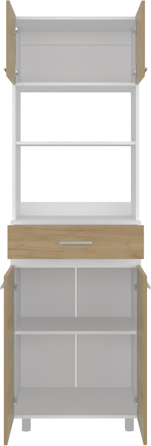 24" Beggs Kitchen Pantry, 4 Doors, 1 Drawer, 4 Legs, 4 Shelves, Natural Oak/White - Kitchen – Tall Kitchen Storage & Pantry Organization for Kitchen, Dining Room & Utility Room Organization